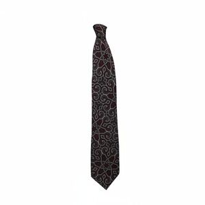 Necktie Christian Dior Monsieur OS Mens Burgundy Excellent Geometric Silk Scroll